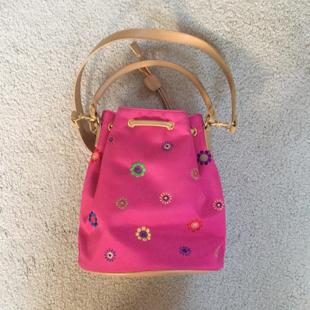Pink Floral Embroidered Bucket Bag